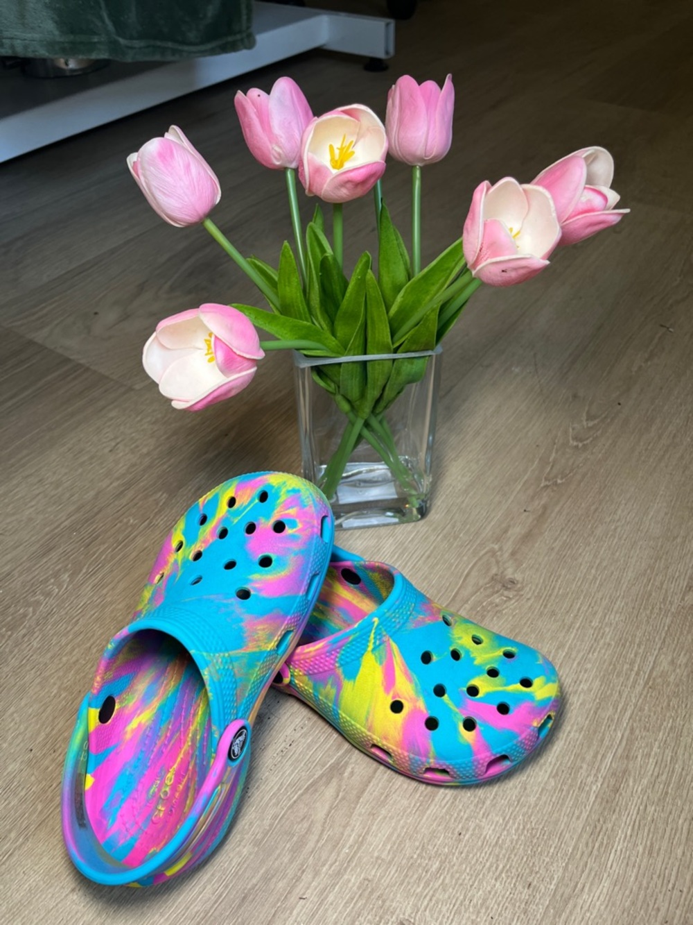 CROCS Kids Tie-Dye Blue Pink Yellow Green Slip-On Clogs size 13